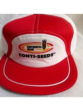 Vintage Continental Seeds Trucker Farm Cap Size 7 Red Full Pad NOS Texas Apparel